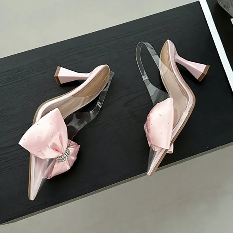 aichashi  -  Women Pumps Fashion Butterfly-knot Pointed Toe PVC Transparent High Heels Sandals Summer Wedding Banquet Female Mules Shoes