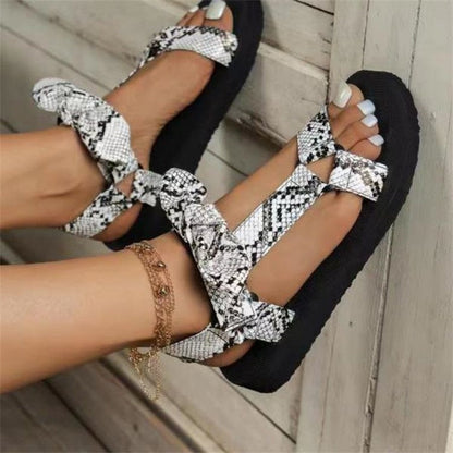 aichashi New Summer Women Sandals Color Flat Casual Lace Up Bow Shoes for Ladies  Fashion Outdoor Leopard Beach Mujer