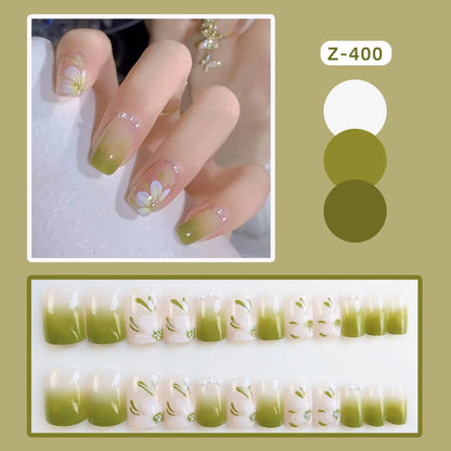 Aichashi Nail Art Fake Nails Long Island Iced Tea Wearing Jiashan Camellia Flower 3D Light Change Love Girl Blush Wearing Press on Nails