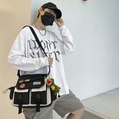 Aichashi BACK TO SCHOOL Harajuku Men Nylon Crossbody Bags for Women Messenger Bag Girls School Book Bags Youth Canvas Handbags Shoulder Bag Sac Bolsas