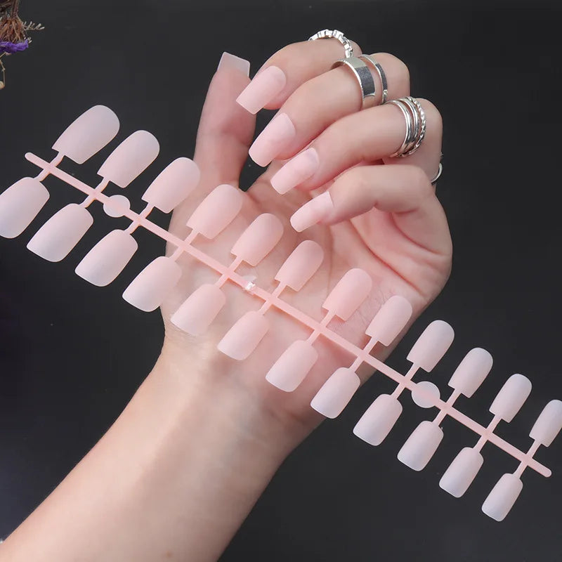 Aichashi 24Pcs/Set Matte False Nails Glue Square Head Frosted Press On Fake Nail Tips Full Cover Artificial Fingernails Ballet Detachable