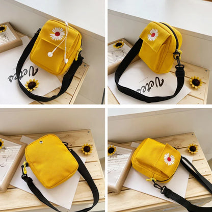 Aichashi Little Daisy Women's Crossbody Bag New Korean Canvas Mini Shoulder Bag Simple and Versatile Small Phone Bag