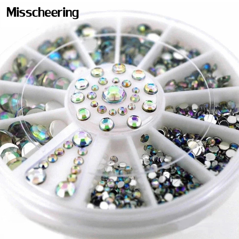 12 Grids/Box Multi-Size Nail Art Rhinestone Decorations AB Crystal Diamond Gems 3D Nails Glitter Glass Non Hotfix Strass Jewelry