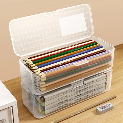 Aichashi BACK TO SCHOOL Large Capacity Storage Box High Quality Plastic Transparent Pencil Case Multi-function Pen Box Student