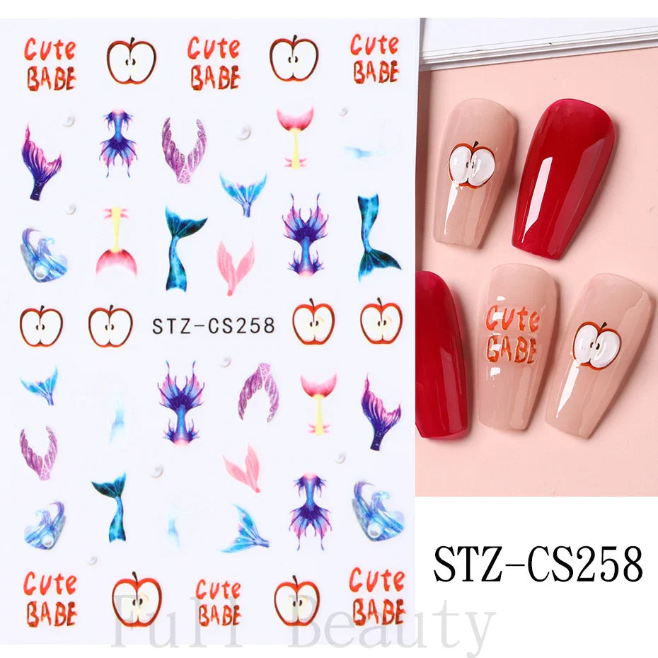 Aichashi Heart Nail Sticker 3D Comic Cartoon Colorful Heart Star Sliders Cute Nail Design Korean Style Translucent Gel Polish Wraps Decal