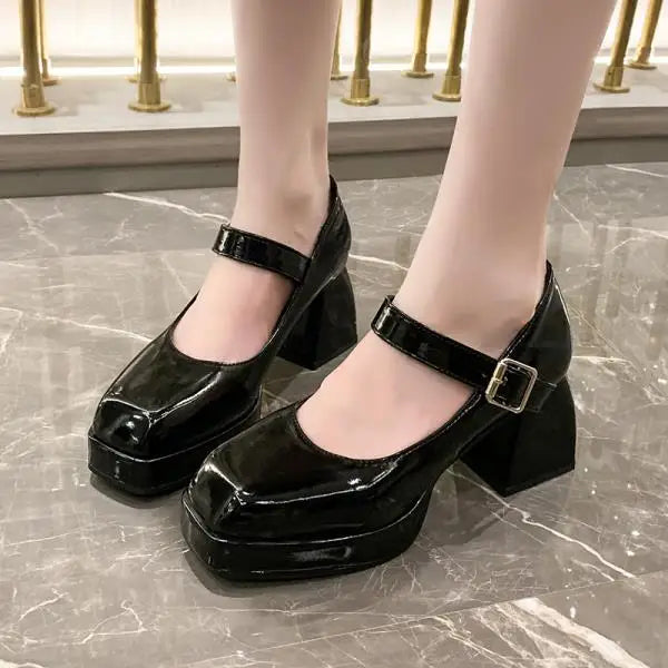 aichashi  -  Lolita Shoes Branded Pumps  Chunky Sandals Black Heels Basketball Platform Footwear Round Toe Mary Jane Straps Fashion Lates