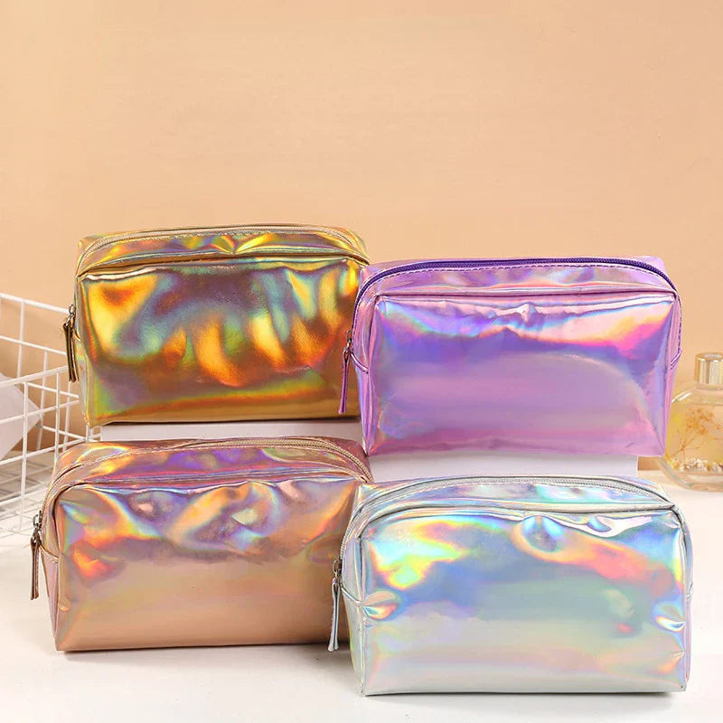 Aichashi BACK TO SCHOOL New Solid Color Laser Cosmetic Bag Ins Wind Portable Wash Storage Bag Makeup Gift Bag Makeup Pouch Travel Cosmetic Organizer