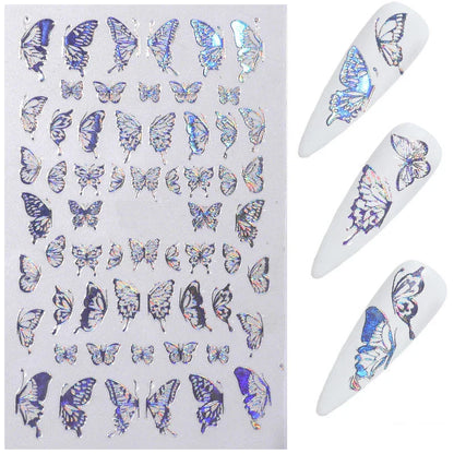 Aichashi Laser Butterfly Sticker Nails Art Holographic Gold/Sliver Nail Decal Design Self-adhesive Butterfly Nail Sticker Ornament