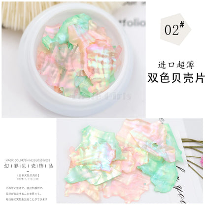 aichashi 1 Jar Mix 2 Colorful Irregular Natural Sea Shell Thin Abalone Slice Pallitte Nail Art Sequins Decals Manicure Accessories Tip