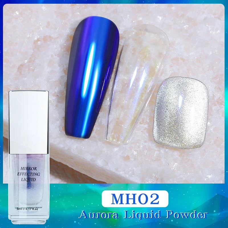 5ml Magic Chrome Liquid Aurora Powder Metallic Mirror Effect Nail Polish Function Top Coat Can Be Use on Any Color Nail Design