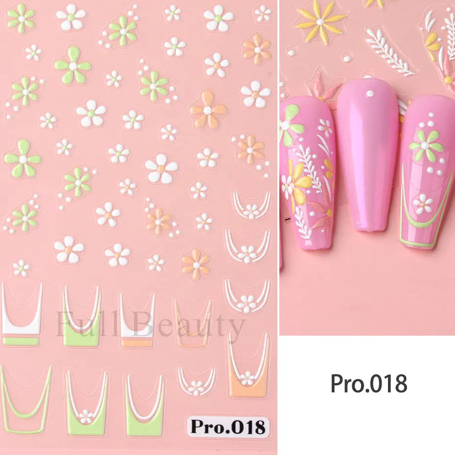 Aichashi 1Pcs Sakura Stickers For Nails 5D Embossed Spring Cherry Blossom Tulip Peony Flowers Petals Sliders Manicure Decoration