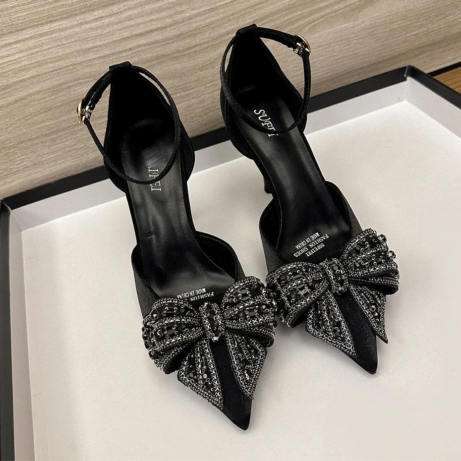 aichashi  -  Bow High Heels Women Luxury Sexy Stiletto Sandals Elegant Office Shoes Female Pointed Party Dress Shoes Pumps