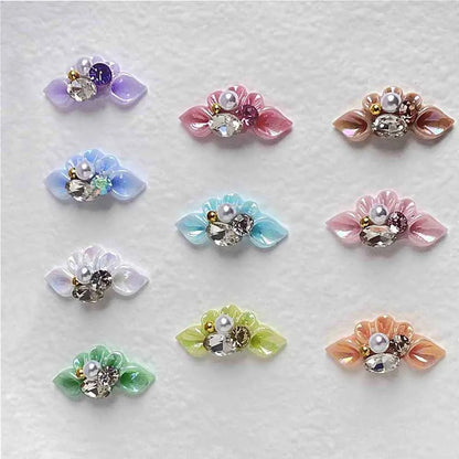 Aichashi 5Pcs Aurora Side Flower Nail Art Charms 3D Acrylic Flowers With Pearl Rhinestone Crystal Nail Art Decoration Nail DIY Accessorie