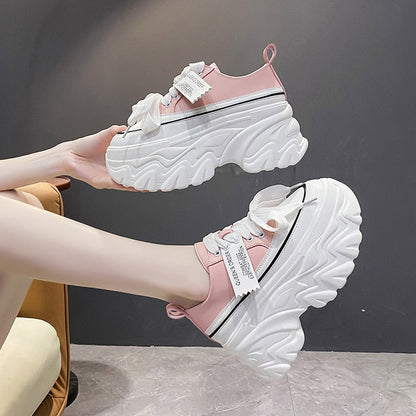 Aichashi Chunky Platform Sneakers for Women High Heels Thick Bottom Vulcanize Shoes Woman Spring Autumn Increase Casual Shoes