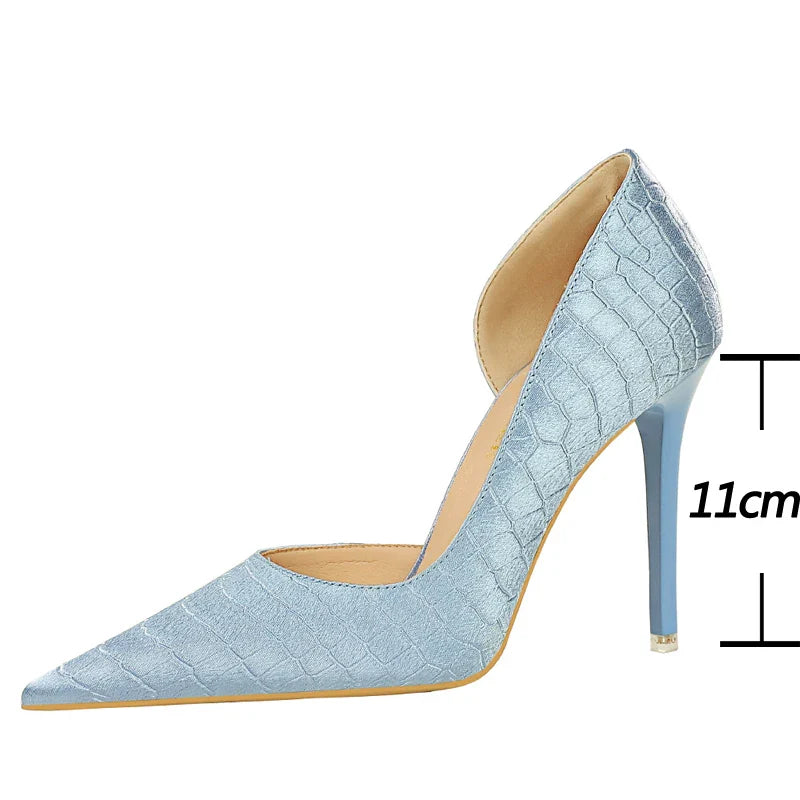 aichashi  -  Shoes Sky Blue Women Pumps Sexy High Heels Vintage Stone Pattern Design Women Heels Stilettos Ladies Shoes Large Size 43