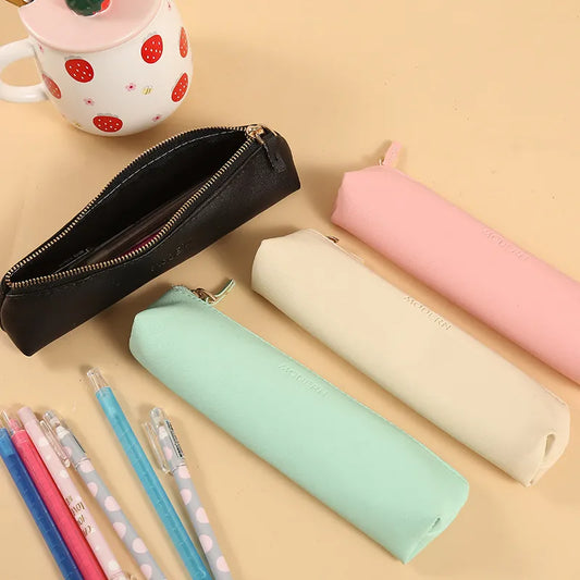 Aichashi New PU Leather Pen Pencil Bag Simple Triangular Shape Vintage Color Case Storage Pouch for Pens Stationery School Pencils Bag