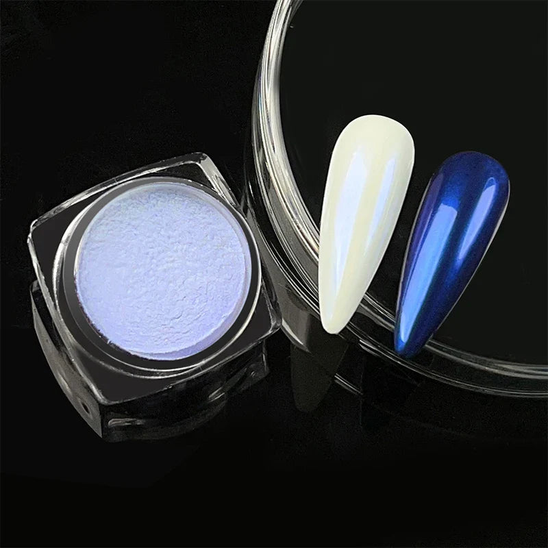 Aurora Pearl White Nails Glitter Dust Chrome Moonlight White Rubbing on Powder Shell Mirror Pigment Nail Art Supplies Decoration