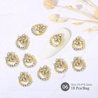 Aichashi 10pcs/bag Butterfly Shaped Nail Rhinestone Star Flower Nail Charm Silver Gold Alloy Nail Pearl Jewelry Accessories Nail Supplies