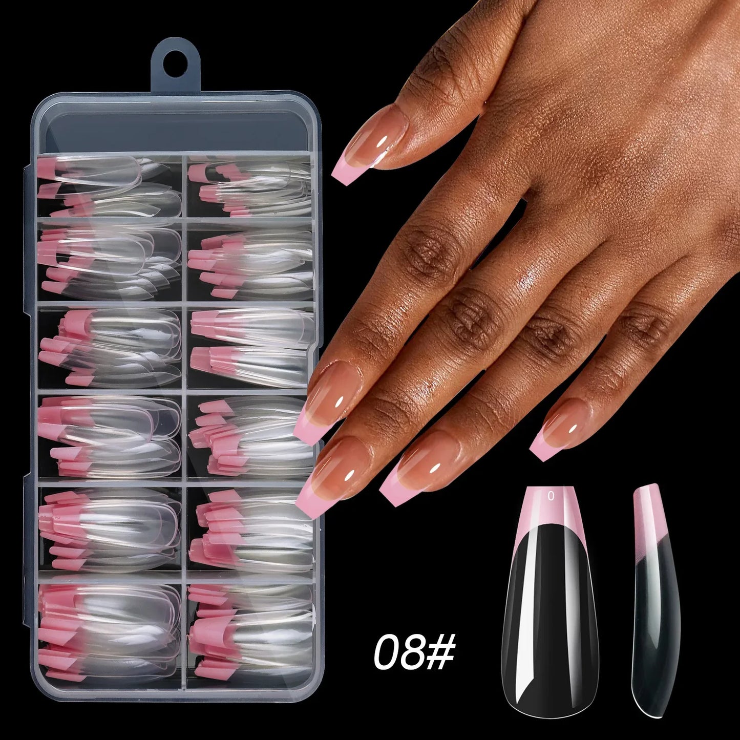 120pcs/box Acrylic French False Nails Medium Length Square Armor Full Cover Nail Tips Can Be Removable Mixed Size Press On Nails