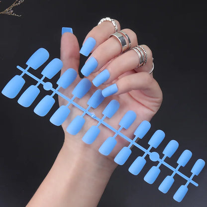 Aichashi 24Pcs/Set Matte False Nails Glue Square Head Frosted Press On Fake Nail Tips Full Cover Artificial Fingernails Ballet Detachable