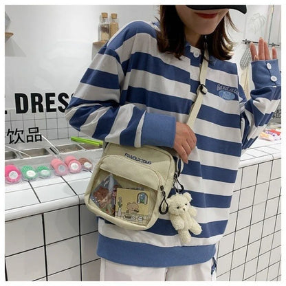 Aichashi Japanese Canvas Student Crossbody Bags for Women Cartoon Small Shoulder Bag Cute Fashion Kawaii Girl Messenger Bag Phone