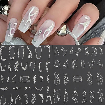 3D Metalic Line Nail Stickers Sliver Thorns Vine Curve Stripe Lines Tape Swirl Sliders Manicure Adhesive Nail Art Decals