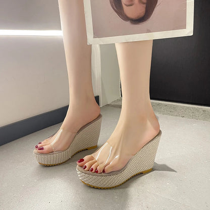 Aichashi New Summer Slippers PVC Transparent Open Toe Platform Wedge Slippers Sandals Women Fashion High Heels Women's Shoes Women Shoes