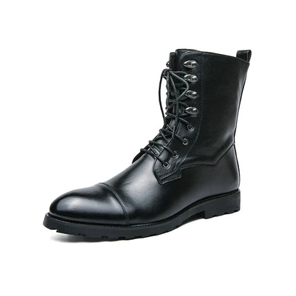 Aichashi Men Lace Up High-top Boots Fashionable Outdoor Black Combat Boots