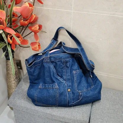 Aichashi BACK TO SCHOOL Denim Shoulder Bags for Women Casual Jeans Bags Designer Tote Crosbody Luxury Handbags Denim Shopping Bag Bolsos Para Mujer