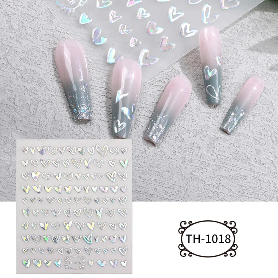 Aichashi Love Heart Nail Stickers Simple Heart Design Self-Adhesive Slider Letters Nail Art Decorations Stars Decals Manicure Accessories