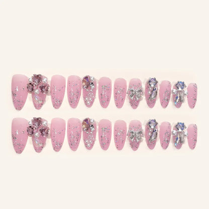 Aichashi Ins Large Crystal False Nails 3D Rhinestone Pearl Decor Bridal Fake Nail Patch Shiny Korean Wedding Artificial Nail Art Tips