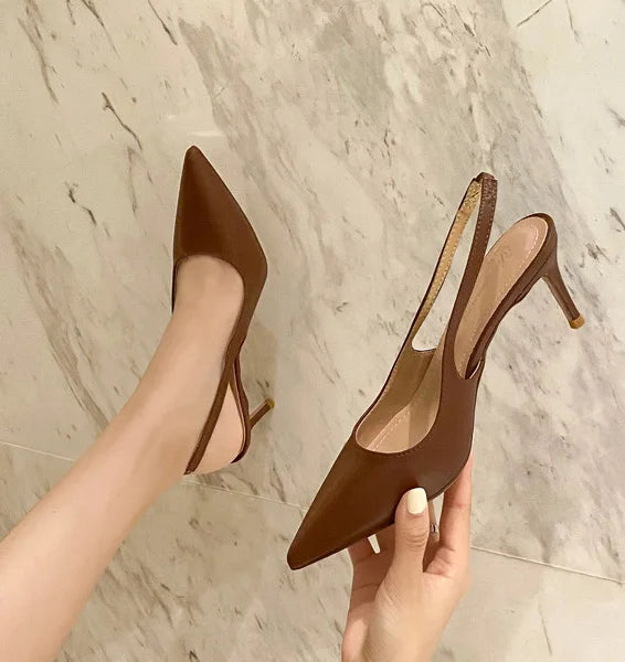 aichashi  - black women stiletto heels shoes slingbacks shoes ankle strap pointed toe slip on sexy ladies shoes pumps wedding party