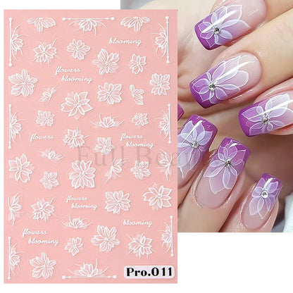 Aichashi 1Pcs Sakura Stickers For Nails 5D Embossed Spring Cherry Blossom Tulip Peony Flowers Petals Sliders Manicure Decoration