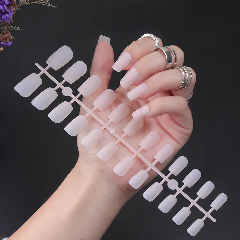 Aichashi 24Pcs/Set Matte False Nails Glue Square Head Frosted Press On Fake Nail Tips Full Cover Artificial Fingernails Ballet Detachable