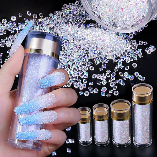 Aichashi 3D Nail Art Crystals for Design Glitter DIY Glass Microbeads Mixed Drill Tip Bottoming Microdrill Nail Ornaments Glass Beads