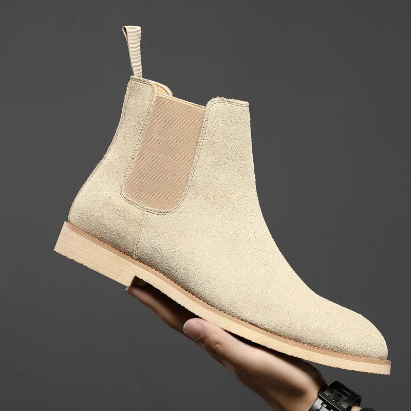 Aichashi Retro Man Chelsea Boots Classic Cowhide Suede Leather Men's Short Ankle Boot British Fashion Casual High-top Shoes