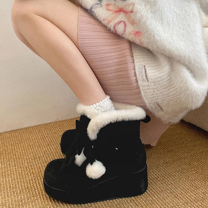 aichashi  -  Winter Lolita Style Warm Plush Women Snow Boots Fashion Platform Thick Heel Short Booties Casual Comfort Cotton Shoes