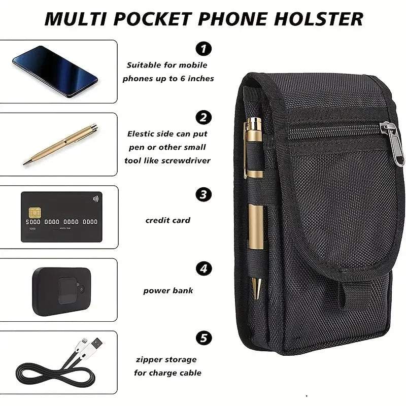 Aichashi Flip Phone Bag With Three Compartments For Casual Pen Insertion And Waist Hanging Men's Belt Loop Pouch Large Capacity Wallet