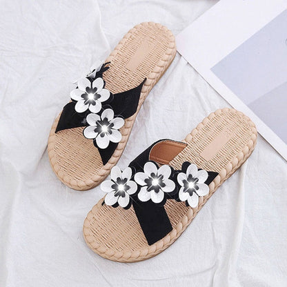 Aichashi Fashion Floral Lace Summer Beach Flip Flops Women Sandals Casual Flax Flat Sandals Comfy Home Slippers Outdoor Slides Shoes