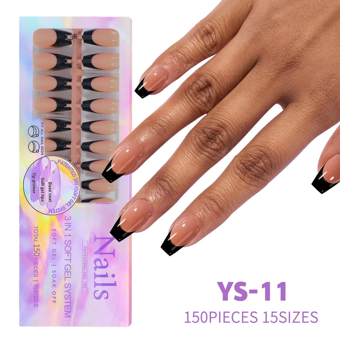 Aichashi 150pcs/Boxed French Gel Tips Press On Nails Black Coffee Almond Nails 15 Sizes Pre-applied Fake Nails For Manicure Extension