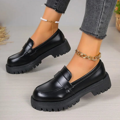 Aichashi British Style Platform Loafers Women 2024 Plus Size Round Toe Single Shoes Woman Thick Bottom Pu Leather Shoes Mujer