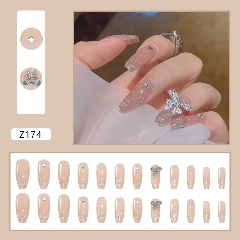 Aichashi Nail Art Fake Nails Long Island Iced Tea Wearing Jiashan Camellia Flower 3D Light Change Love Girl Blush Wearing Press on Nails