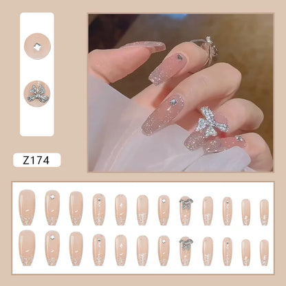 Aichashi Nail Art Fake Nails Long Island Iced Tea Wearing Jiashan Camellia Flower 3D Light Change Love Girl Blush Wearing Press on Nails