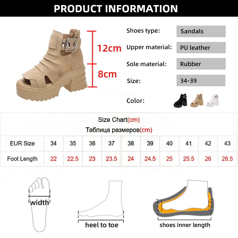 Aichashi Gothic Chunky Platform Sandals Women Summer Wedges Peep Toe Gladiator Shoes Woman Thick Bottom High Heels Sandalias Mujer