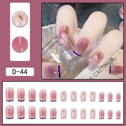 24Pcs/Set Press On Fake Nails Green Wearing Reusable False Nails Art Girls Ballerina Coffin Nail With Glue Full Cover Artificial