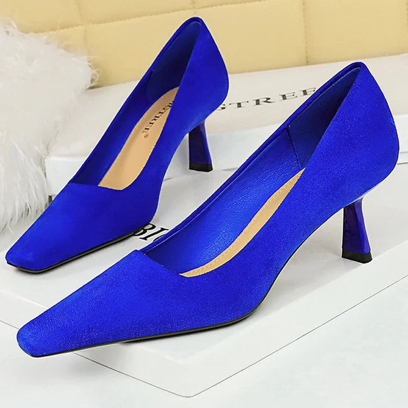 aichashi  -  Shoes Square Toe Women Pumps Suede High Heels 6 Cm Female Shoes Versatile Women's Kitten Heels Fashion Office Shoes