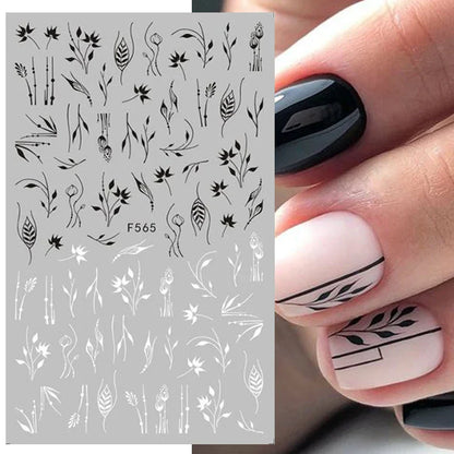 Aichashi 1PCS Black White Butterfly Laser Nail Stickers Y2K Nail Art Decoration Abstract Lines Bronzing Flowers Stickers For Nails