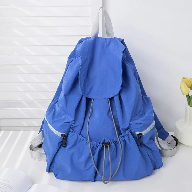 aichashi Pleated Drawstring Nylon Backpack for Women Large Capacity Flip Top Student Backpack College Student Backpack