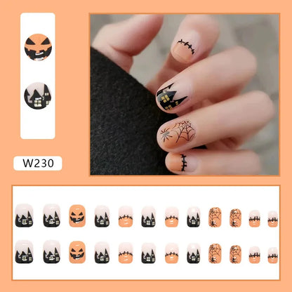 24Pcs Almond False Nails With Tools Cute Heart Strawberry Chili Design French Checkerboard ABS Press On Nails Fake Tips Wearable