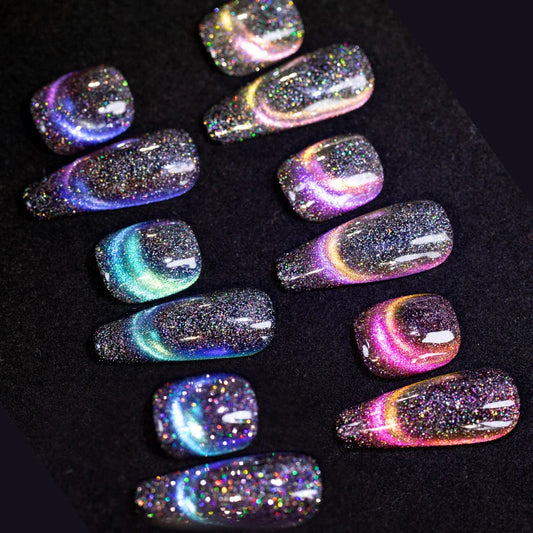 Aichashi 7.5ml Double Light Reflective Magnetic Gel Sparkling Rainbow Soak Off Semi Permanent Nail Art Disco Flashing Cat Eye Gel